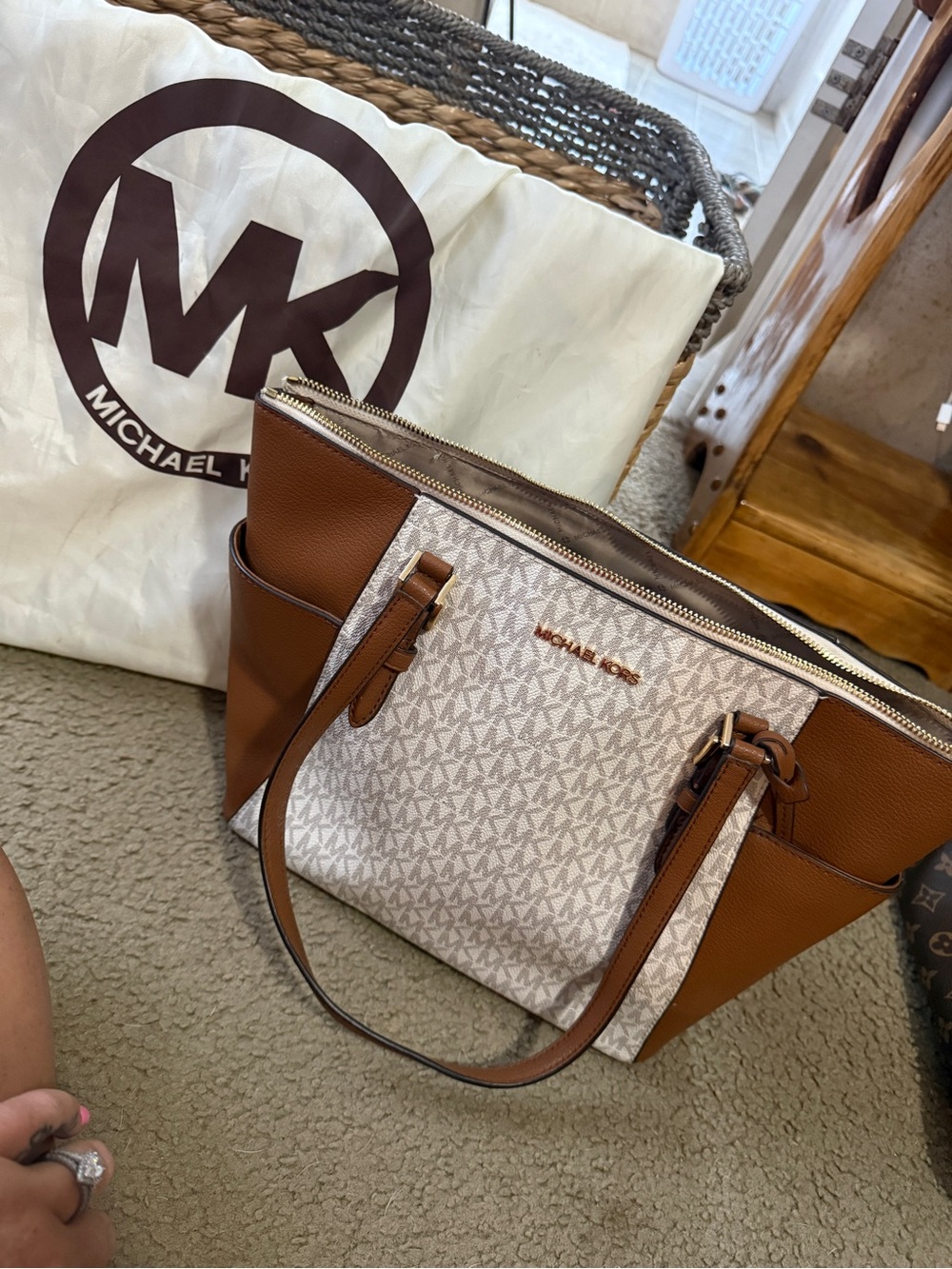 Michael Kors Brown & Vanilla Signature Tote with Gold Hardware